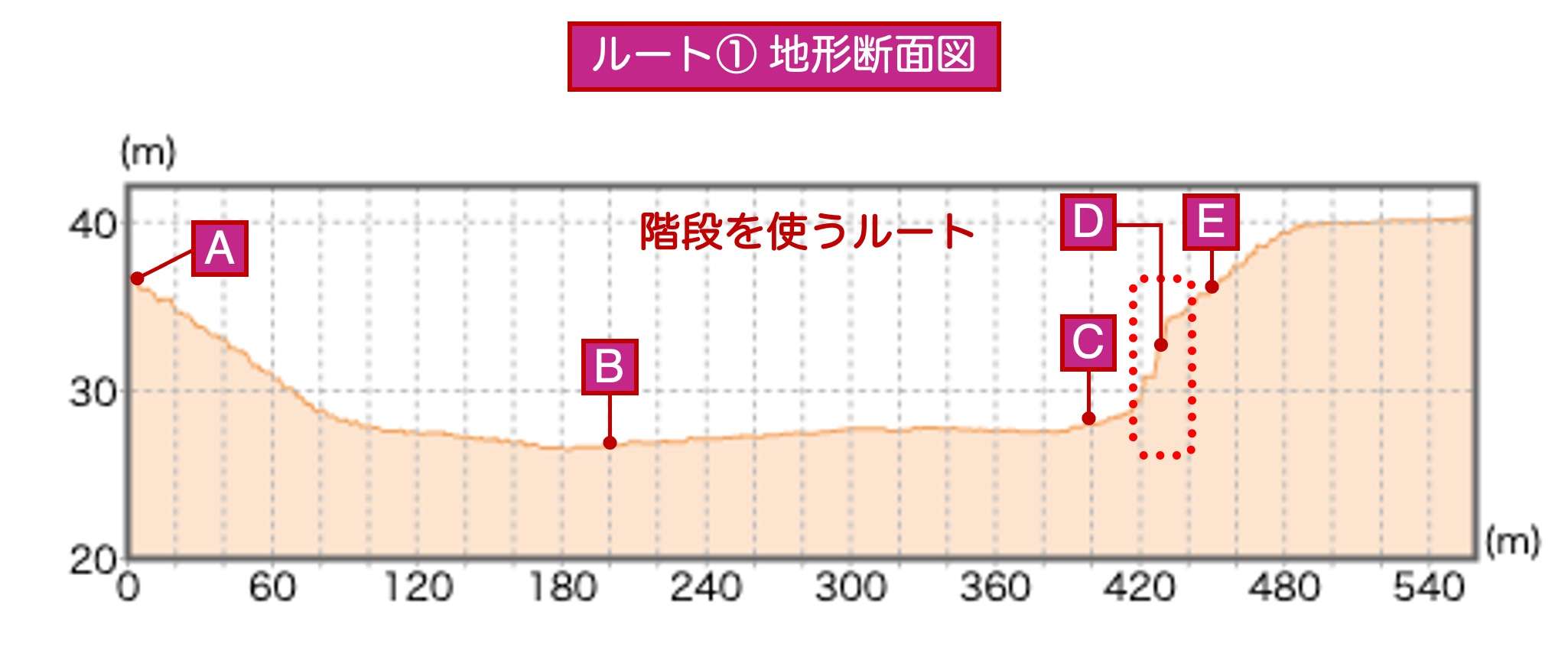 ルート①地形断面図